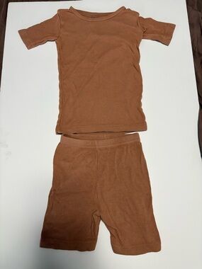 Ribbed stretchy pjs shorts set in caramel brown 3t tan